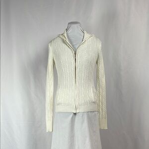 Vintage Ivory Cable Knit Zip Up Cotton Cardigan Lightweight Sweater Juniors S